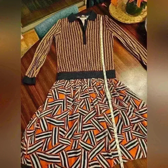 Diane Von Furstenberg Silk Knit Long Sleeve Navy Orange Cream Midi Dress Sz 4 - Picture 15 of 15